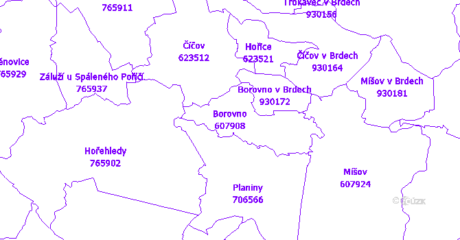 Katastrální mapa Borovno - přehledová mapa katastrálního území