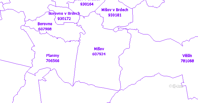 Katastrální mapa Míšov - přehledová mapa katastrálního území