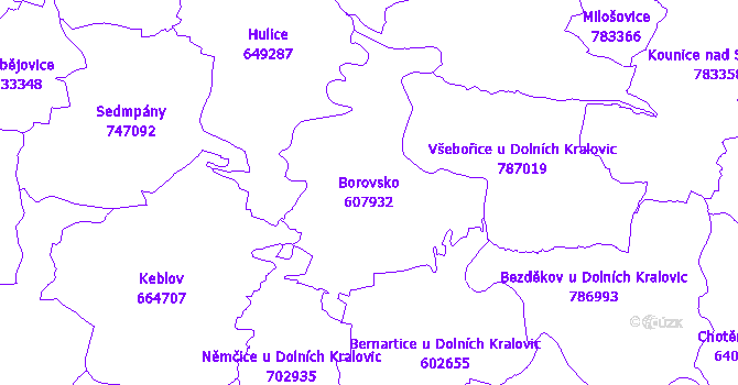 Katastrální mapa Borovsko - přehledová mapa katastrálního území