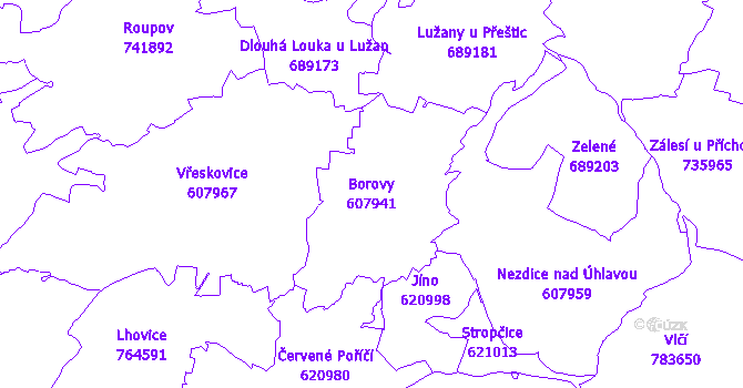 Katastrální mapa Borovy - přehledová mapa katastrálního území