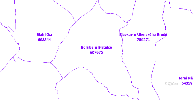 Katastrální mapa Boršice u Blatnice - přehledová mapa katastrálního území
