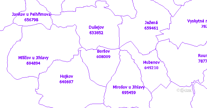 Katastrální mapa Boršov - přehledová mapa katastrálního území