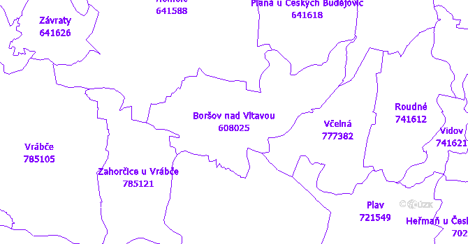 Katastrální mapa Boršov nad Vltavou - přehledová mapa katastrálního území