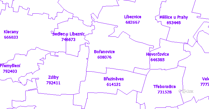 Katastrální mapa Bořanovice - přehledová mapa katastrálního území