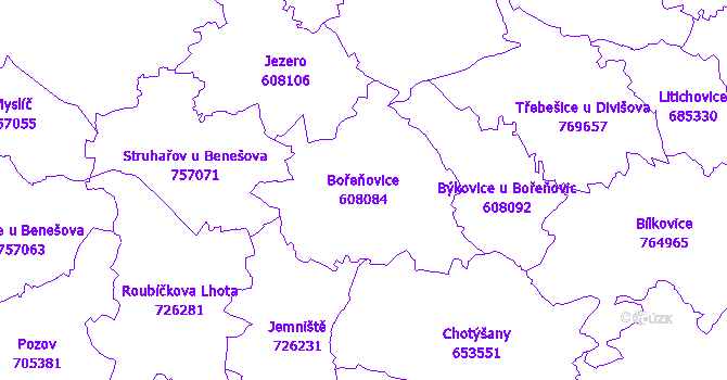 Katastrální mapa Bořeňovice - přehledová mapa katastrálního území