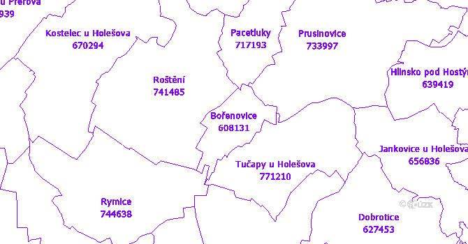 Katastrální mapa Bořenovice - přehledová mapa katastrálního území