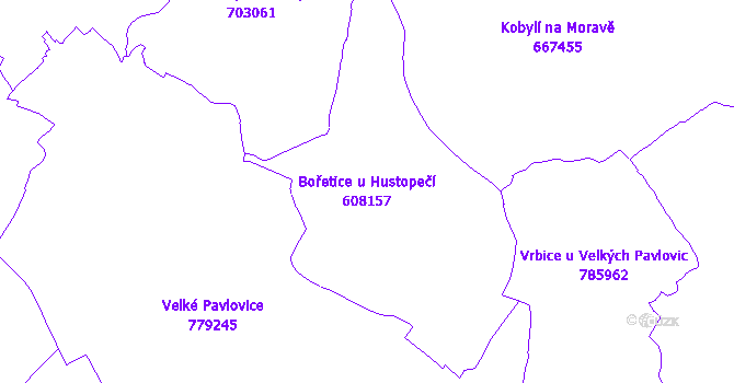 Katastrální mapa Bořetice u Hustopečí - přehledová mapa katastrálního území
