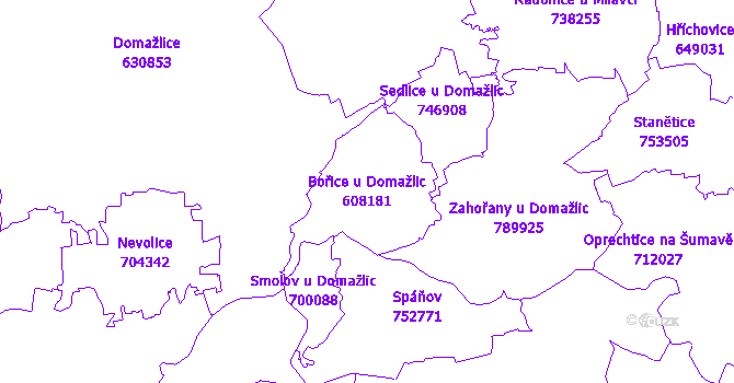 Katastrální mapa Bořice u Domažlic - přehledová mapa katastrálního území