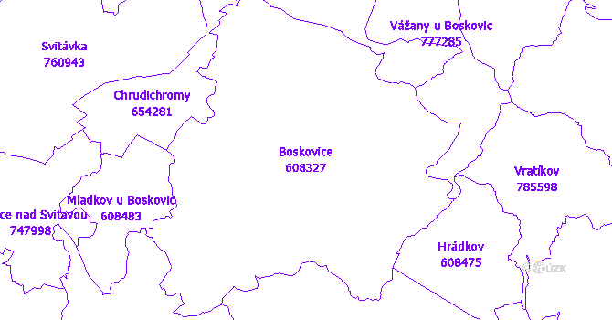 Katastrální mapa Boskovice - přehledová mapa katastrálního území
