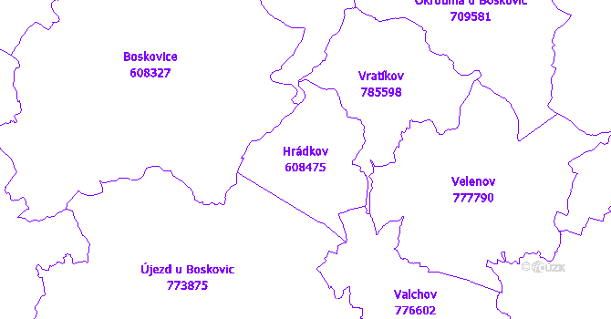 Katastrální mapa Hrádkov - přehledová mapa katastrálního území