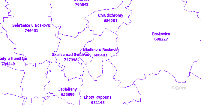 Katastrální mapa Mladkov u Boskovic - přehledová mapa katastrálního území