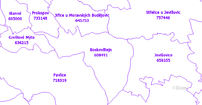 Katastrální mapa Boskovštejn - přehledová mapa katastrálního území