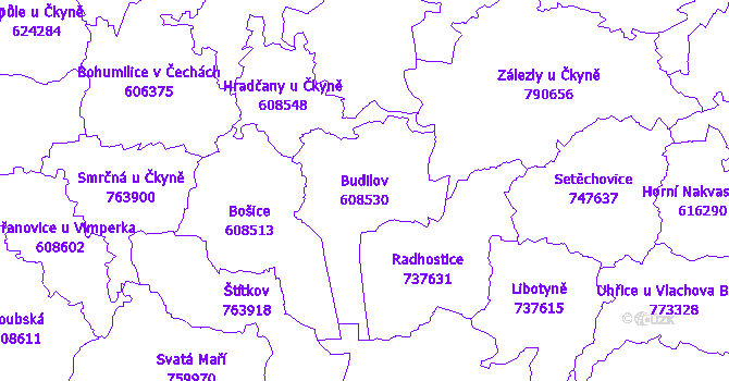 Katastrální mapa Budilov - přehledová mapa katastrálního území