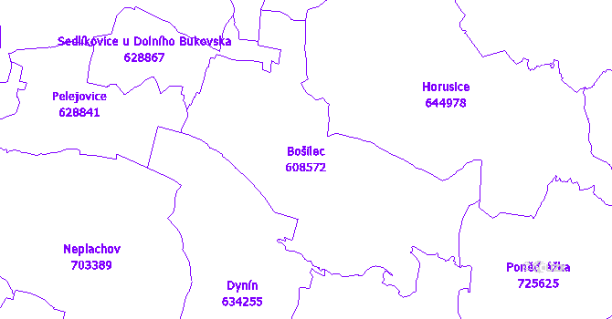 Katastrální mapa Bošilec - přehledová mapa katastrálního území