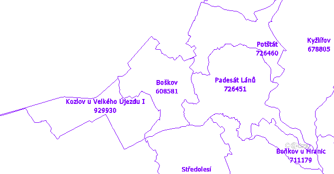 Katastrální mapa Boškov - přehledová mapa katastrálního území