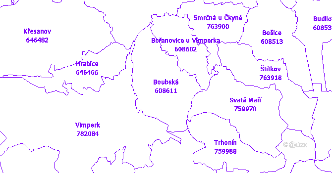 Katastrální mapa Boubská