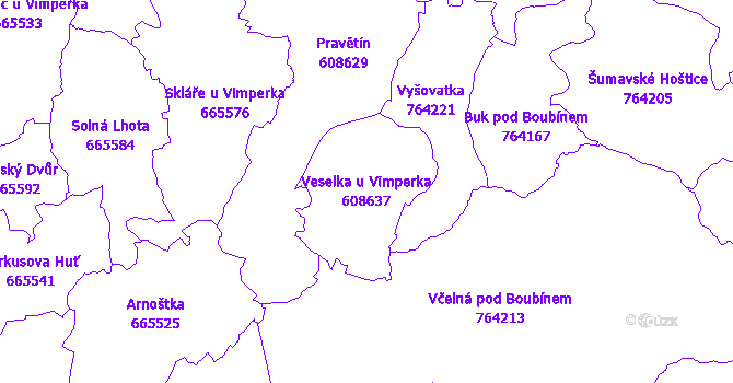 Katastrální mapa Veselka u Vimperka - přehledová mapa katastrálního území