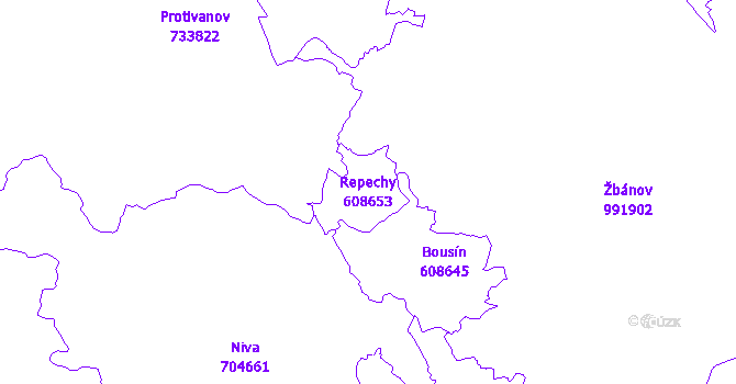 Katastrální mapa Repechy - přehledová mapa katastrálního území