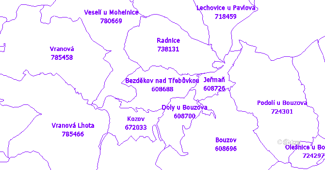 Katastrální mapa Bezděkov nad Třebůvkou - přehledová mapa katastrálního území