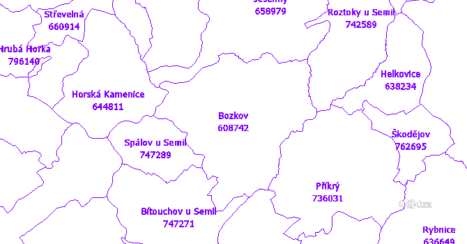 Katastrální mapa Bozkov - přehledová mapa katastrálního území