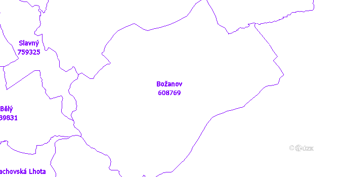 Katastrální mapa Božanov - přehledová mapa katastrálního území