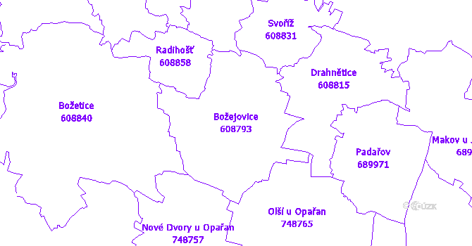 Katastrální mapa Božejovice - přehledová mapa katastrálního území