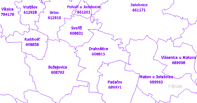 Katastrální mapa Drahnětice - přehledová mapa katastrálního území