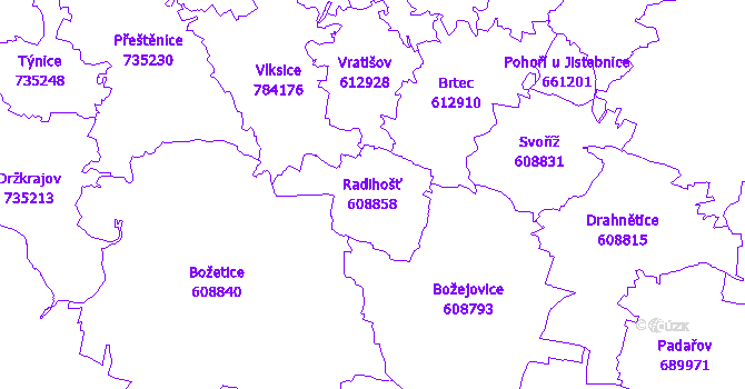 Katastrální mapa Radihošť - přehledová mapa katastrálního území