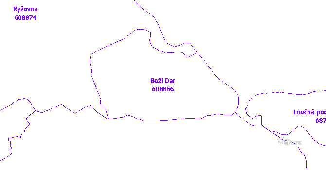 Katastrální mapa Boží Dar - přehledová mapa katastrálního území