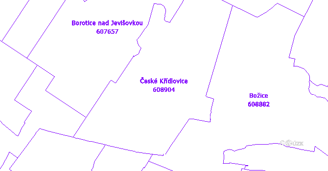Katastrální mapa České Křídlovice - přehledová mapa katastrálního území