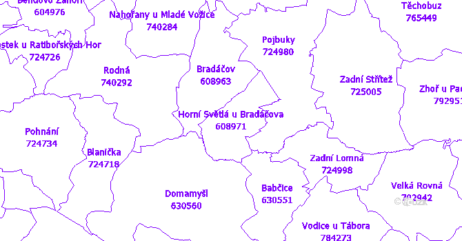 Katastrální mapa Horní Světlá u Bradáčova - přehledová mapa katastrálního území