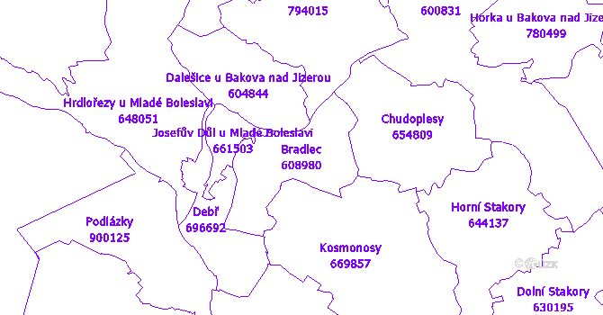 Katastrální mapa Bradlec