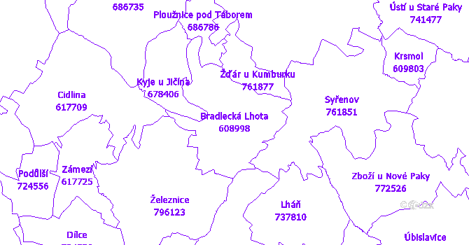 Katastrální mapa Bradlecká Lhota - přehledová mapa katastrálního území