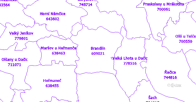 Katastrální mapa Brandlín - přehledová mapa katastrálního území