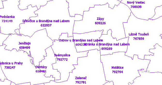 Katastrální mapa Ostrov u Brandýsa nad Labem - přehledová mapa katastrálního území