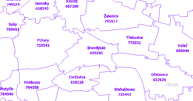 Katastrální mapa Brandýsek - přehledová mapa katastrálního území