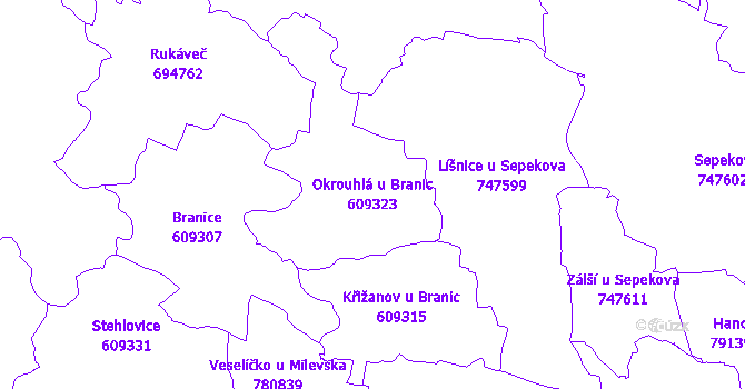 Katastrální mapa Okrouhlá u Branic