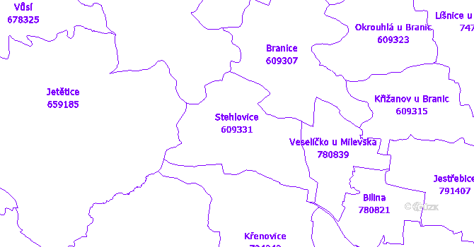 Katastrální mapa Stehlovice - přehledová mapa katastrálního území