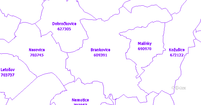 Katastrální mapa Brankovice - přehledová mapa katastrálního území