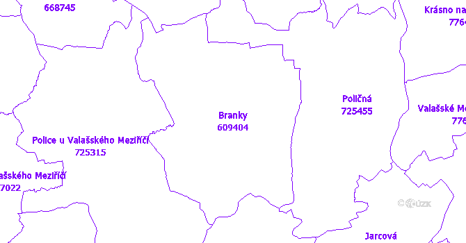 Katastrální mapa Branky - přehledová mapa katastrálního území