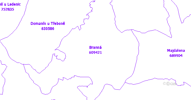 Katastrální mapa Branná - přehledová mapa katastrálního území