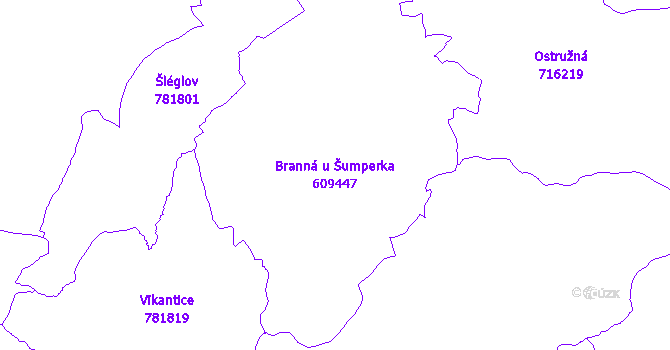 Katastrální mapa Branná u Šumperka - přehledová mapa katastrálního území