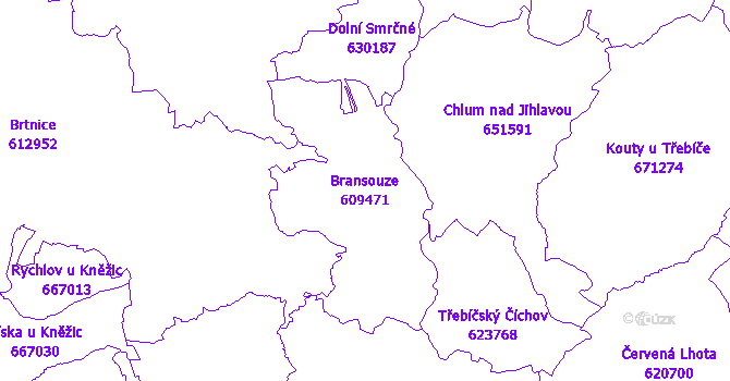 Katastrální mapa Bransouze - přehledová mapa katastrálního území