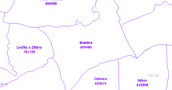 Katastrální mapa Brantice - přehledová mapa katastrálního území