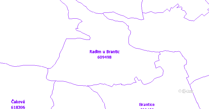 Katastrální mapa Radim u Brantic - přehledová mapa katastrálního území