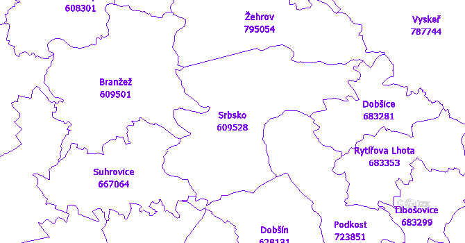 Katastrální mapa Srbsko - přehledová mapa katastrálního území