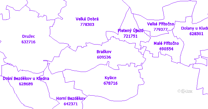 Katastrální mapa Braškov - přehledová mapa katastrálního území