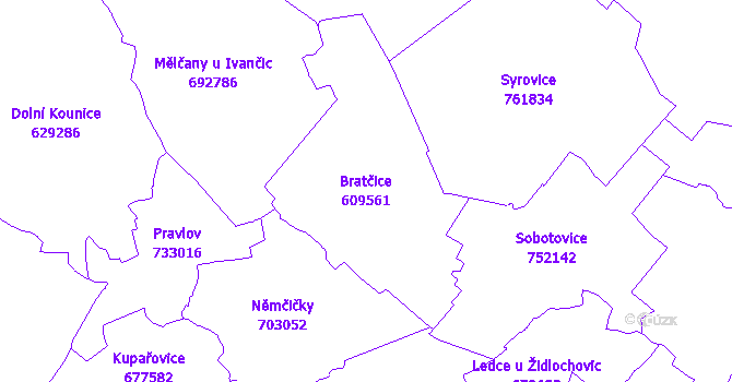 Katastrální mapa Bratčice - přehledová mapa katastrálního území
