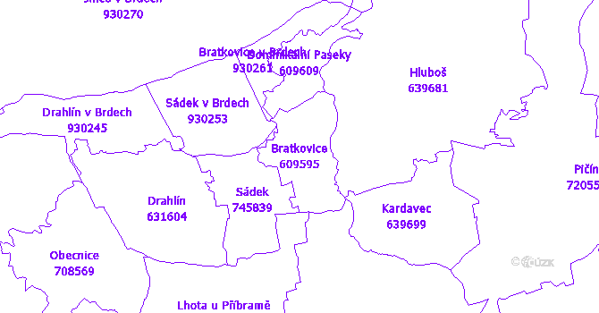 Katastrální mapa Bratkovice - přehledová mapa katastrálního území