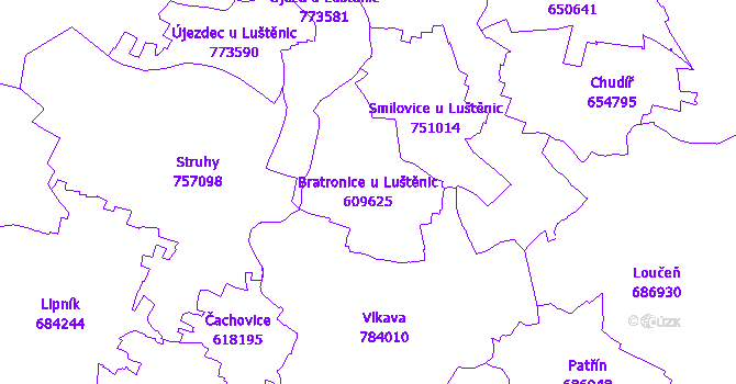 Katastrální mapa Bratronice u Luštěnic